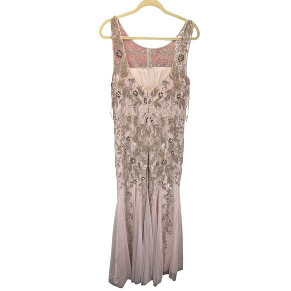 Adrianna Papell Beaded Illusion Mesh Gown Pink Blush Formal Dress Size 14 - Picture 6 of 15